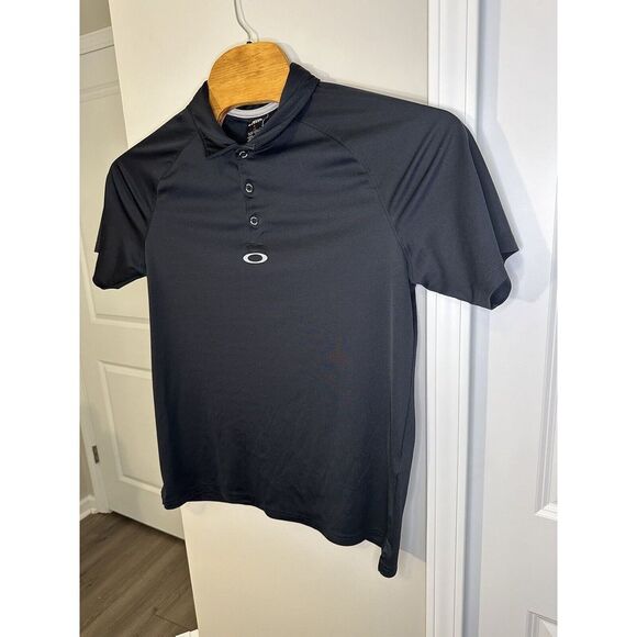 OAKLY Mens L Polo Shirt‎ Black 1/4 Button Up Collared Short Sleeve Shirt - Picture 5 of 8